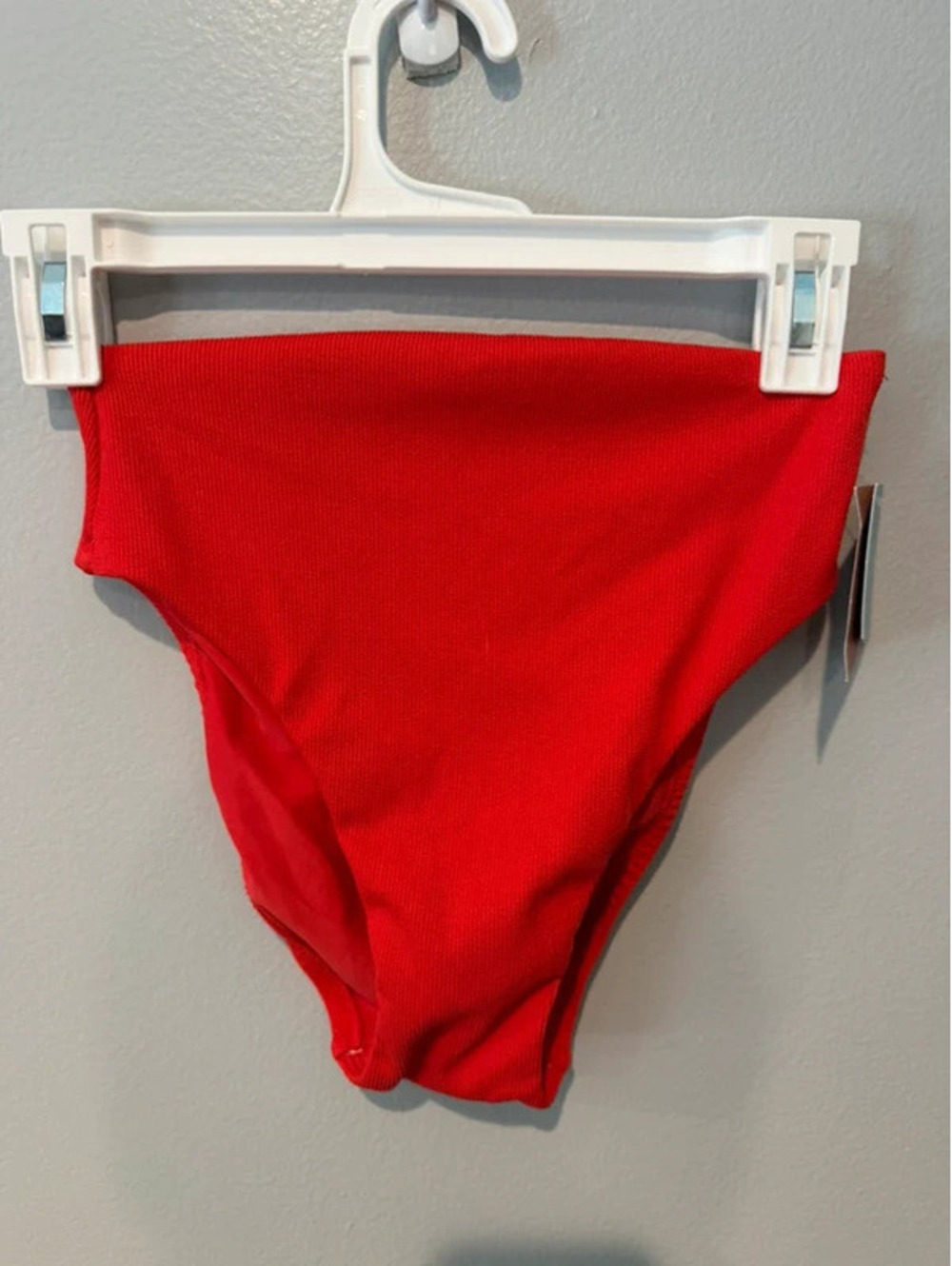 Shade & Shore Red Ribbed High Waist High Leg Bikini Bottoms S NWT